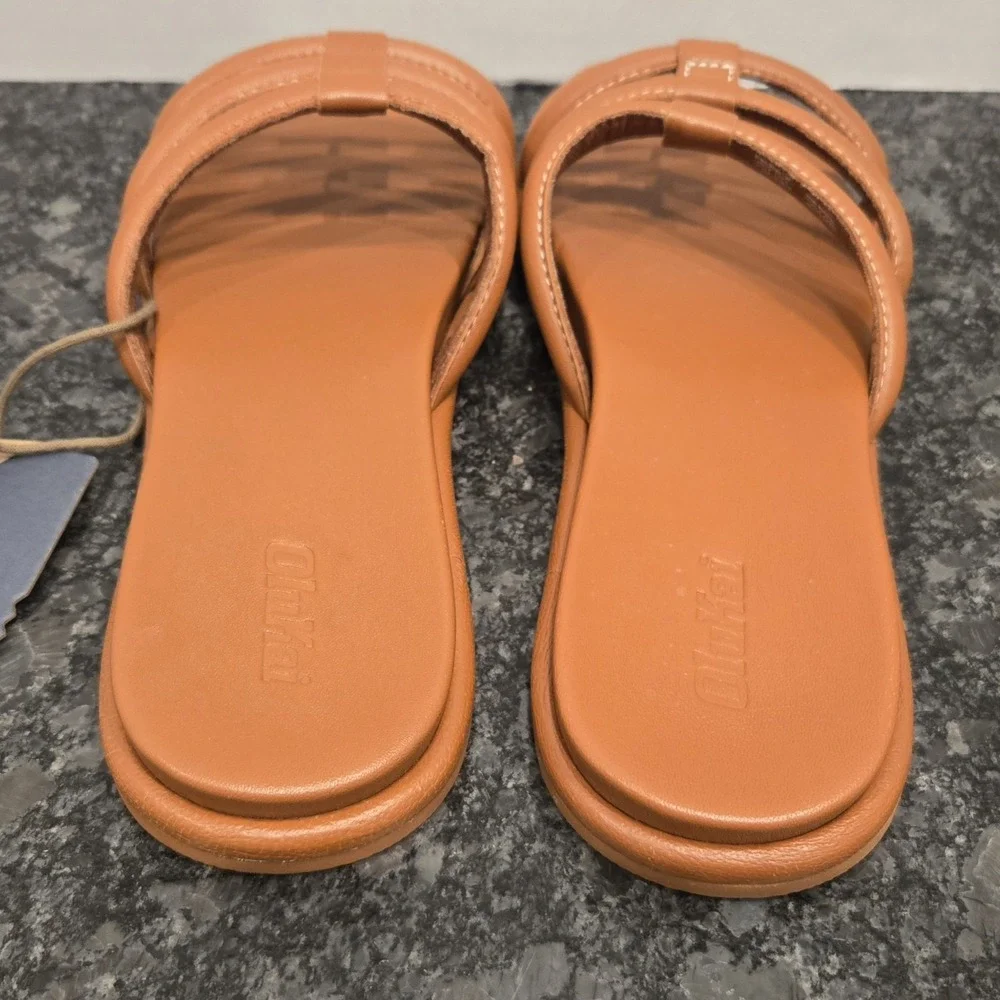 OluKai Sandals Women's Leather Slides Padded Straps Casual Comfort Tan Shoes US9 - Picture 2 of 7